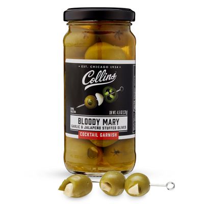 Collins Jalapeno Garlic Stuffed Cocktail Olives, Bloody Mary Olive Garnish, Cocktail Supplies, 5 oz