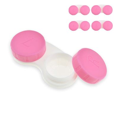 HAHIYO Contact Lens Case Box Holder Diameter 25mm Durable Leakproof Light Convenient Left/Right Eyes Contact Lens Container Soak Storage Kit for Storing Small Items Travel Pink 5 Pack