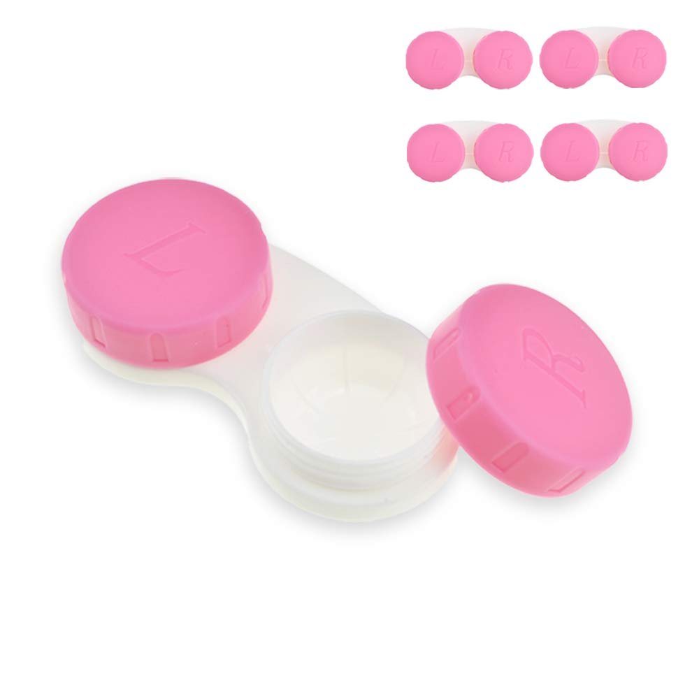 HAHIYO Contact Lens Case Box Holder Diameter 25mm Durable Leakproof Light Convenient Left/Right Eyes Contact Lens Container Soak Storage Kit for Storing Small Items Travel Pink 5 Pack
