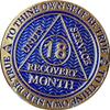 18 Month AA Medallion Dusty Blue Color Gold Plated Sobriety Chip view 3