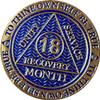 18 Month AA Medallion Dusty Blue Color Gold Plated Sobriety Chip view 4