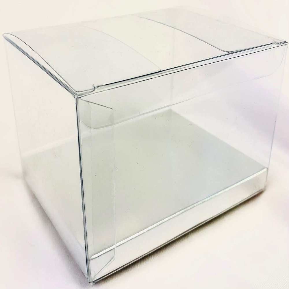 Durapak Supplies 156 PCS 4 x 3 x 2-3/4" w/Silver Card Bottom, Clear Plastic PVC Tuck Top Boxes for Party Favor Wedding Favor, retail products packaging and display
