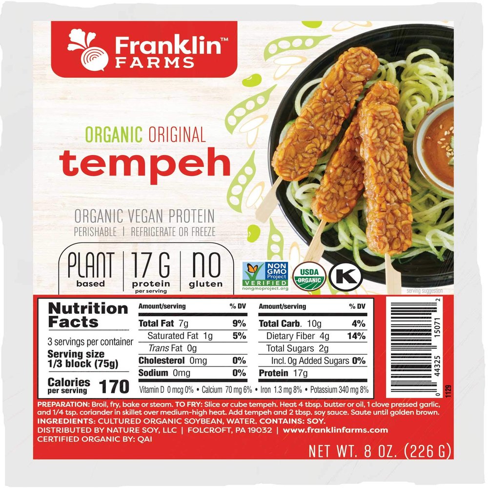 Franklin Farms Organic Original Tempeh, 8 Ounce - 12 per case.