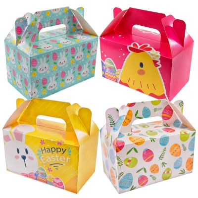 Eavotoy 12 Pack Easter Decorative Gift Treat Boxes - 6.2 x 3.5 x 3.5 inch Egg Bunny Chicken Colorful Bag Paper Box for Easter Basket Stuffers Party Favor Gifts
