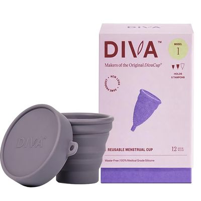 DIVA Cup & Shaker - Medical Grade Silicone Cup for Period Care - Reusable Menstrual Cup with Shaker for On-The-Go Cleansing - Wear Up to 12 Hours - Model 1 (for Medium to Heavy Flow)