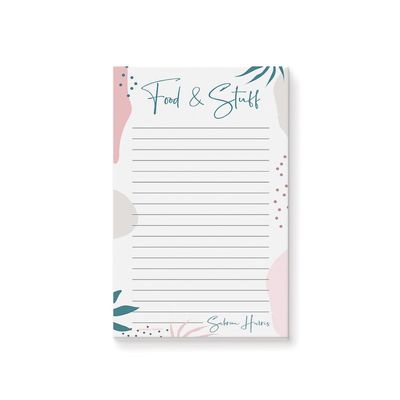 Food and Stuff Notepad Customized With Your Name, Food Planning To Do List Organizer, Personalized Grocery Shopping List Memopad Stationary Size 5.5 x 8.5 Inches, 50 Sheets