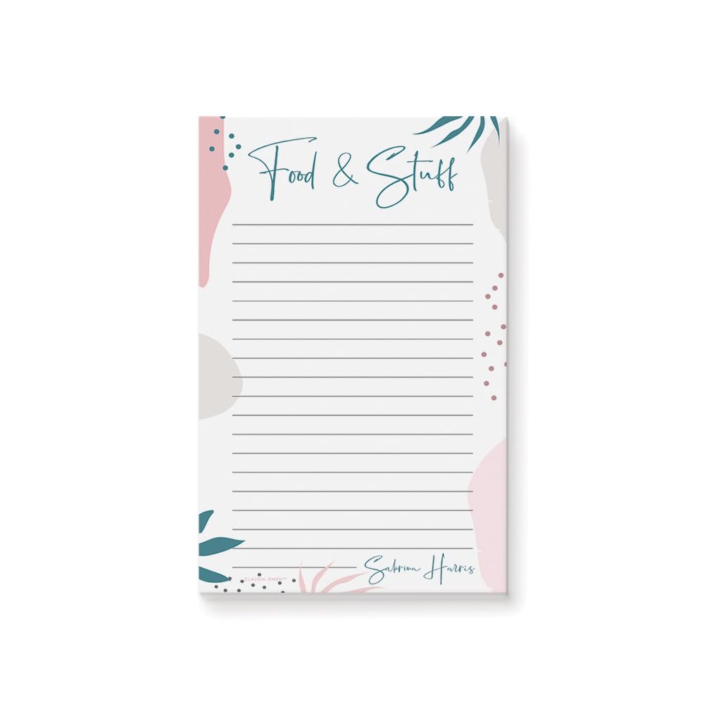 Food and Stuff Notepad Customized With Your Name, Food Planning To Do List Organizer, Personalized Grocery Shopping List Memopad Stationary Size 5.5 x 8.5 Inches, 50 Sheets