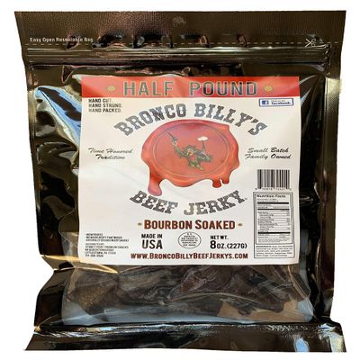 Bronco Billy's Beef Jerky Bourbon Soaked Half Pound Resealable Bag