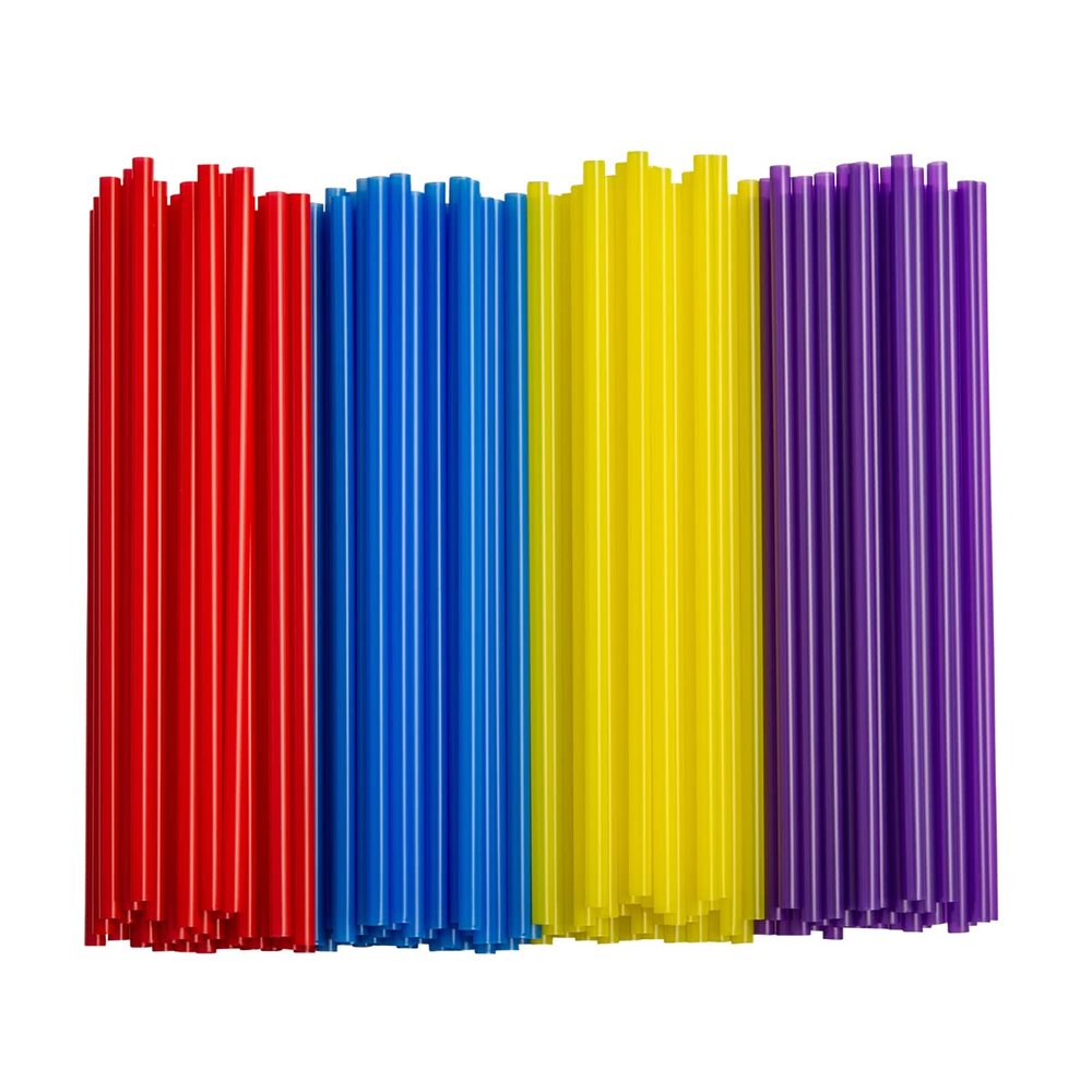 [250 Pack] Disposable Plastic Drinking Straws - 7.75"High - Assorted Colors