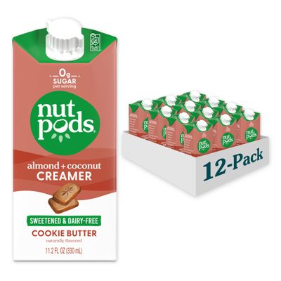 nutpods Sweetened Cookie Butter Keto Coffee Creamer - Sweetened Non Dairy Creamer With Zero Sugar - 5 Calories and Zero Net Carbs Per Serving Gluten Free, Non-GMO, Vegan, Sugar Free, Kosher (12-Pack)