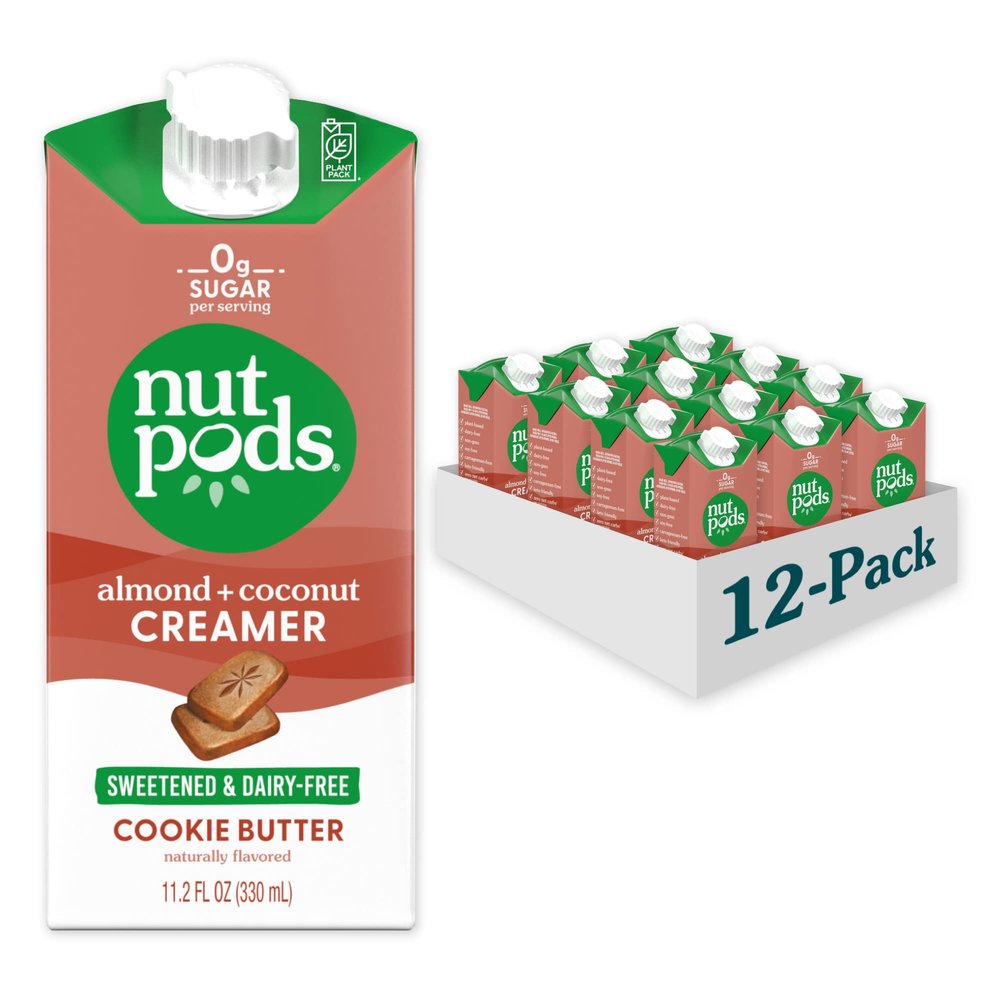 nutpods Sweetened Cookie Butter Keto Coffee Creamer - Sweetened Non Dairy Creamer With Zero Sugar - 5 Calories and Zero Net Carbs Per Serving Gluten Free, Non-GMO, Vegan, Sugar Free, Kosher (12-Pack)
