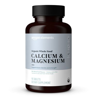 Amazon Elements - Organic Whole Food Calcium & Magnesium, Vegan, Gluten Free, 90 tablets
