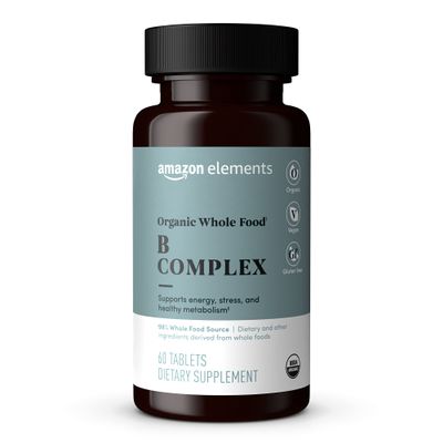 Amazon Elements Organic Whole Food B Complex, 98% Whole Food Source, Dietary and other ingredients derived from whole foods, 60 tablets