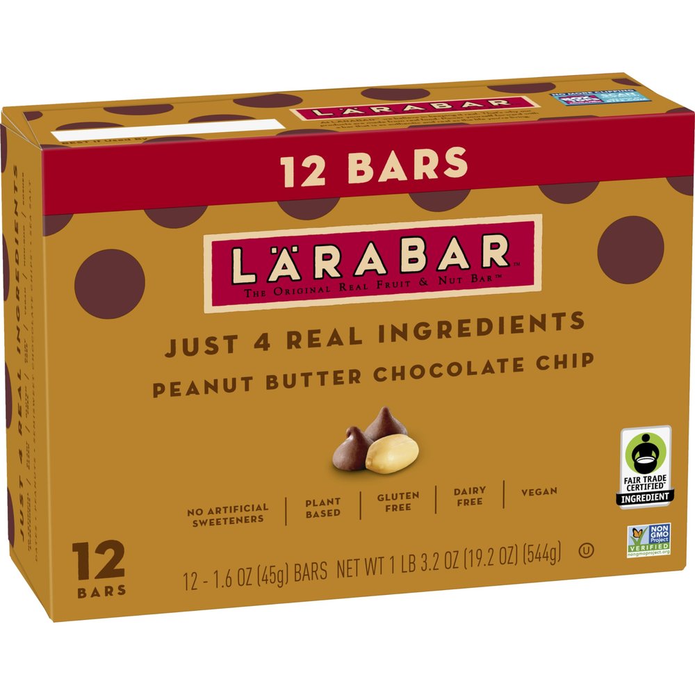Larabar Peanut Butter Chocolate Chip, Fruit and Nut Bars, Gluten Free and Vegan, 19.2 oz, 12 Ct
