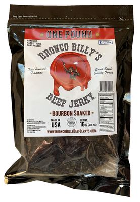Bronco Billy's Beef Jerky Bourbon Soaked One Pound Resealable Bag