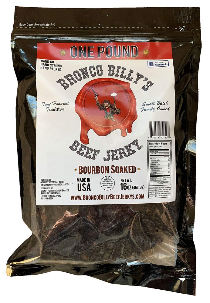 Bronco Billy's Beef Jerky Bourbon Soaked One Pound Resealable Bag