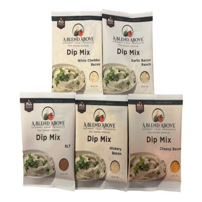 A Blend Above Bacon Lovers Dip Mix, 5 packets - Hickory Bacon, White Cheddar Bacon, BLT, Cheesy Bacon, and Garlic Bacon Ranch