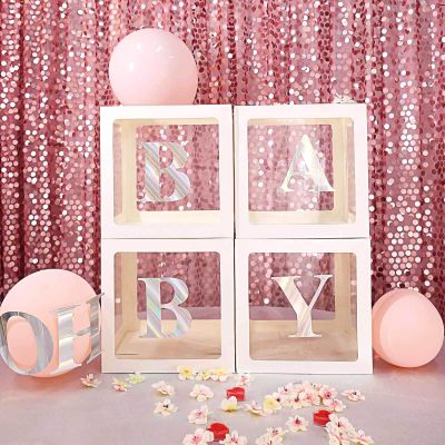 Efavormart 2pcs White Edges Balloon Boxes Transparent Decoration Boxes Blocks for DIY Baby Shower, Xmas, Birthday, Party, Wedding Decorations