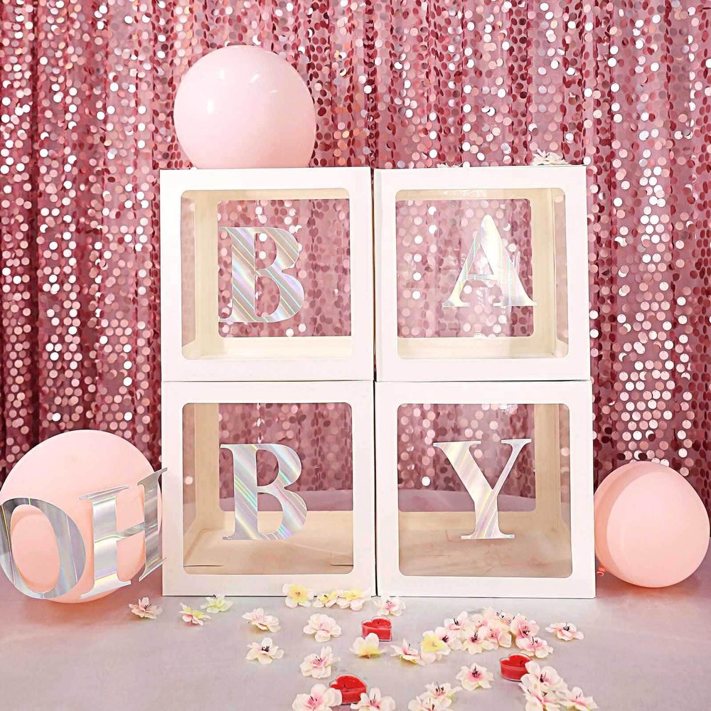 Efavormart 2pcs White Edges Balloon Boxes Transparent Decoration Boxes Blocks for DIY Baby Shower, Xmas, Birthday, Party, Wedding Decorations
