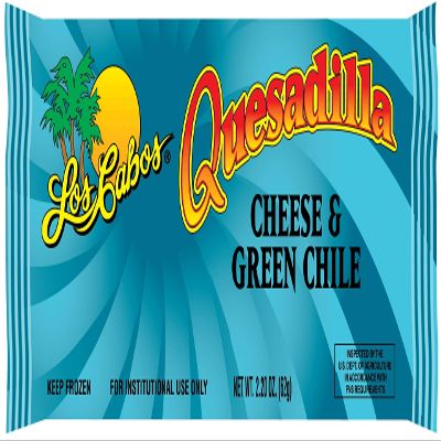 Los Cabos Cheese and Green Chile Quesadilla, 2.2 Ounce -- 60 per case.