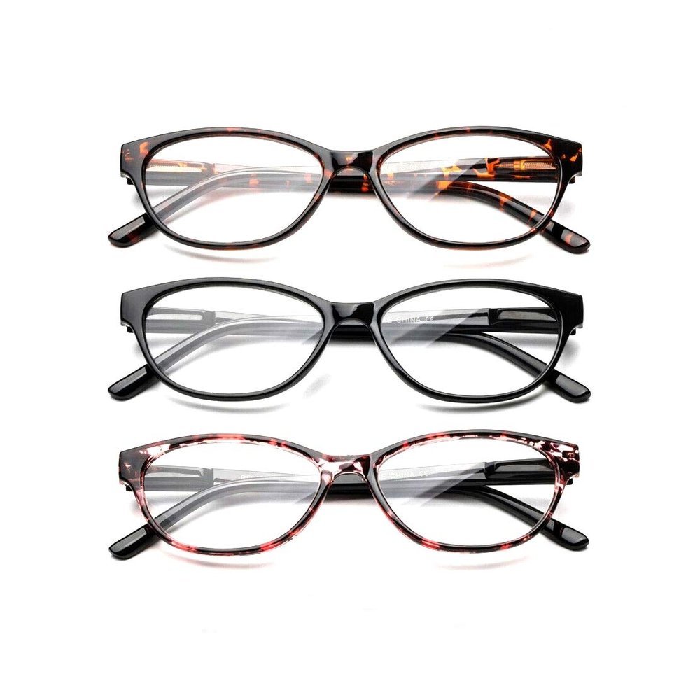 3 Pairs Man Women Cat Eye Reading Glasses Light Weight Spring Hinged Retro Readers Classic Fashion (3 Pairs - One Each, 2.00)