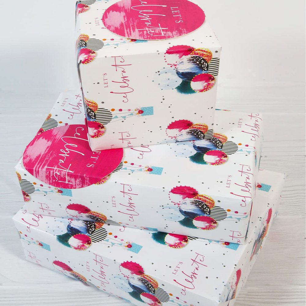 Abacus Cards 12373A"Party Baloons" Gift Wrap Pack with 2 Sheets & 2 Tags, Plastic Free