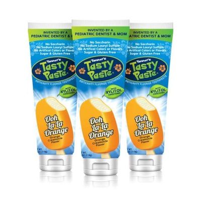 Tanner's Tasty Paste Ooh La La Orange - Anticavity Fluoride Childrens Toothpaste/Great Tasting, Safe, and Effective Vanilla Flavored Toothpaste for Kids (3-Pack)