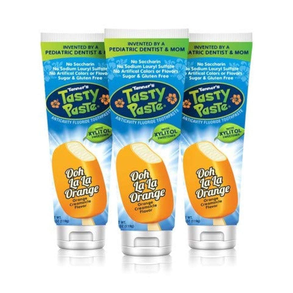 Tanner's Tasty Paste Ooh La La Orange - Anticavity Fluoride Childrens Toothpaste/Great Tasting, Safe, and Effective Vanilla Flavored Toothpaste for Kids (3-Pack)