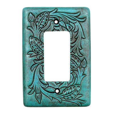 BLACK FOREST DECOR Tooled Leather Single Rocker Cover 3 1/2"Wx1/2"Dx5 1/4"H
