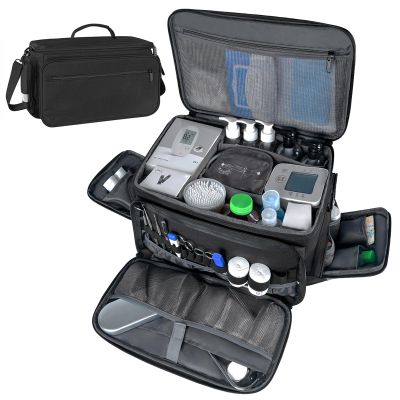 Mancro Medical Bag, Home Health Nurse Bag with Nonslip Bottom, Removable Shoulder Strap, Water-Resistant Empty First Aid Organizer for Medical Student, Therapist, Black
