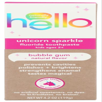 HELLO Bubblegum Unicorn Sparkle Toothpaste for Kids, 4.2 OZ