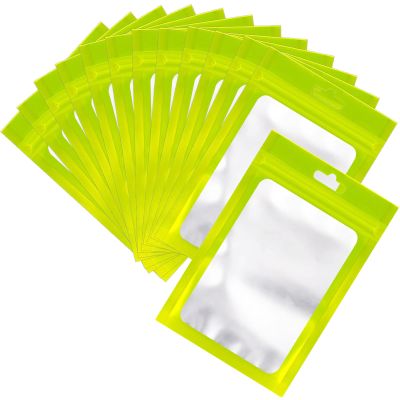100 Pcs Resealable Mylar Bags, Sealable Odor Proof Foil Pouch Bag with Clear Window, Small Bussiness Packaging Supplies (Green, 4.7 X 7.9 Inch)