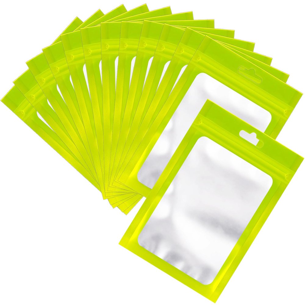 100 Pcs Resealable Mylar Bags, Sealable Odor Proof Foil Pouch Bag with Clear Window, Small Bussiness Packaging Supplies (Green, 4.7 X 7.9 Inch)