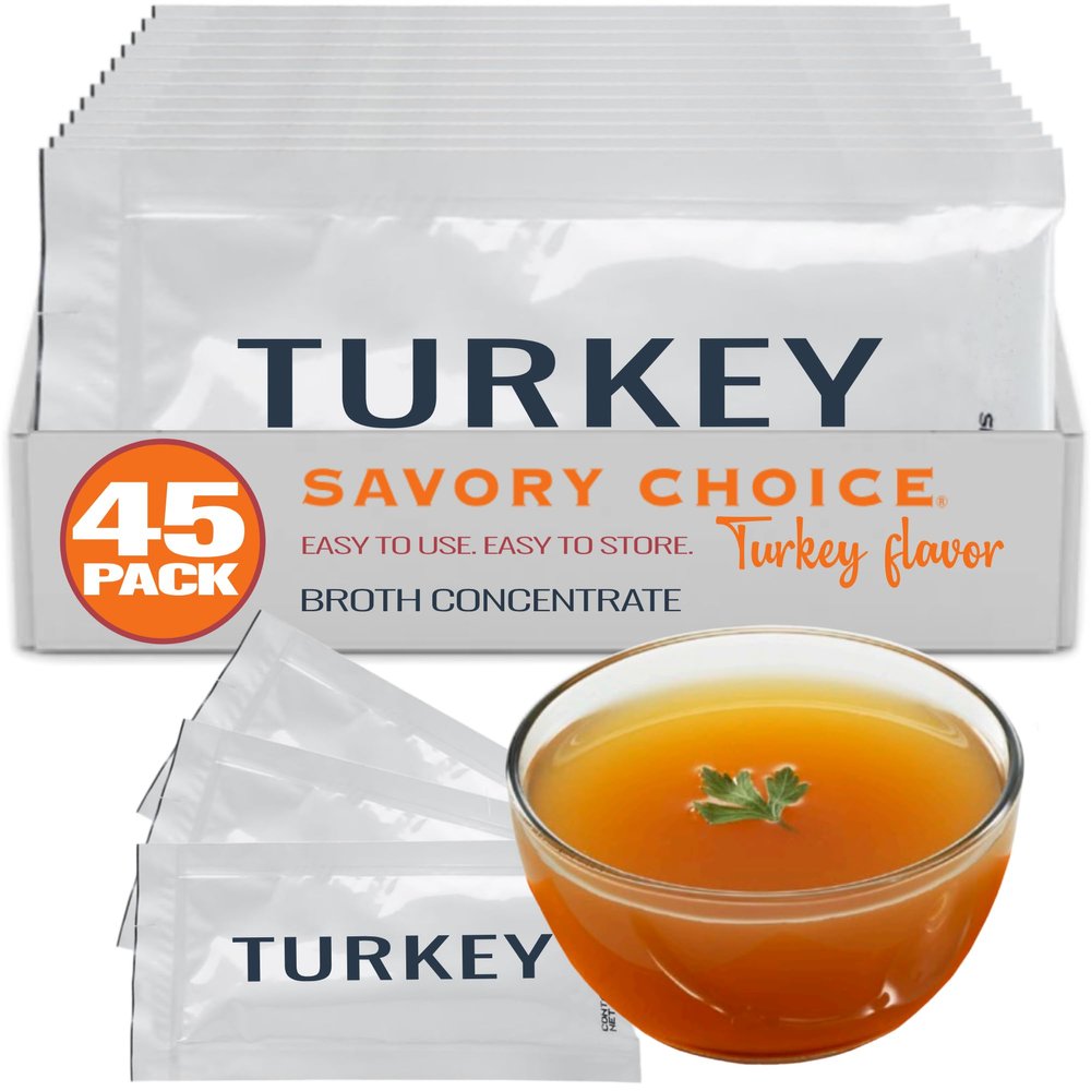SAVORY CHOICE Turkey Broth Concentrate, 45 Packets (12g) - Gluten-Free, Diary-Free Broth Concentrate