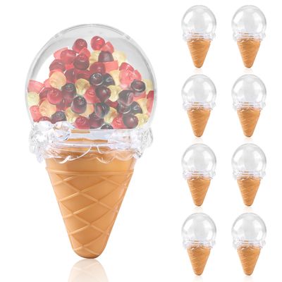 Agatige 8pcs Party Favor Boxes, Clear Ice Cream Shape Plastic Small Treat Boxes Chocolate Candy Gift Box for Wedding Baby Shower Birthday Party, 3.9 x 2.4in