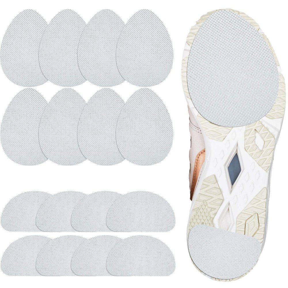 16 Pieces Non Skid Shoe Pads Self Adhesive Anti Slip Shoe Grips Noise Reduction Cushion Anti Shedding Rubber Sole Protector (White, Simple Style)