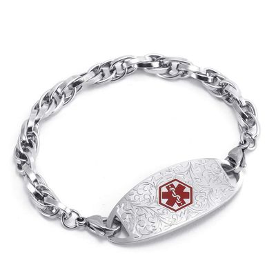 BAIYI HOPE Custom Engraved Medical Alert Bracelet Personalized Stainless Steel Flower Medical Emergency ID Bracelet for Women Interchangeable Twist Chain Bangle, 6inch