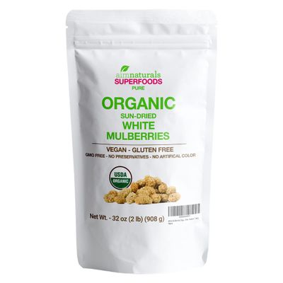 White Mulberries Dried Organic Bulk 2 Lbs Bag USDA Organic Certified Sun Dried, Raw, Non GMO & Gluten Free Product of Turkey