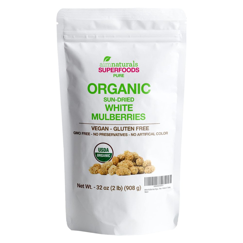 White Mulberries Dried Organic Bulk 2 Lbs Bag USDA Organic Certified  Sun Dried, Raw, Non GMO & Gluten Free  Product of Turkey