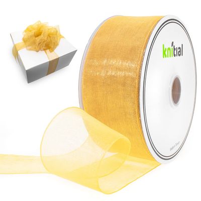 Knitial Gold Organza Ribbon 1-1/2" x 50 Yard Sheer Ribbon for Gift Wrapping Hair Bows, Decorations, Flower Arranging