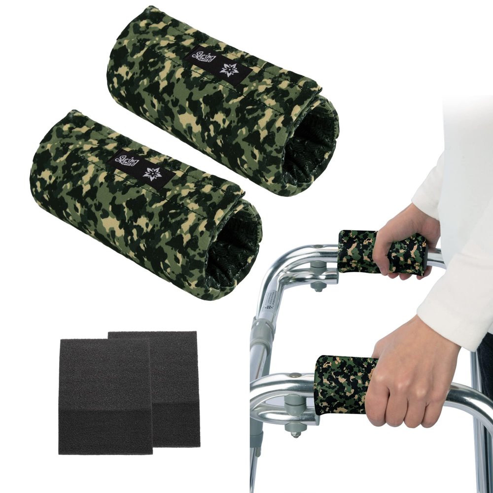 SPRING SEAON Universal Walker Handle Padded -Hand Grip (2 Pack) Pads Hand Covers Non-Slip Cushion Padding for Folding Rolling Wheelchair, Rollator Handle- Mobility Aid (Camo)