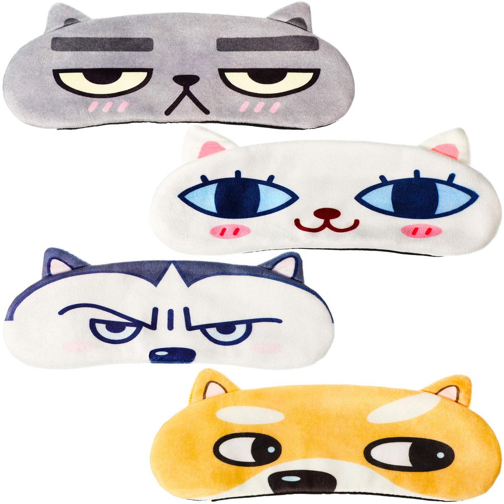 4 Pieces Kids Sleeping Mask Cat Dog Funny Animal Sleep Eye Mask Blindfold for Adults with Adjustable Strap Soft Cute Eyeshade Cover for Blocking Out Lights Sweet Sleep Travel Relax, Nap, Meditation