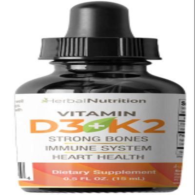 Herbal Nutrition Organic Vitamin D3 K2 Drops 5000 IU D3 + 63mcg MK7 K2 270 Servings, Vegan, Liquid Supplement Superior Delivery Bone, Heart, Immune & Mood Support Peppermint Flavor