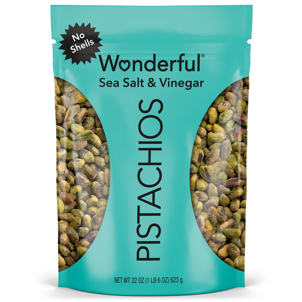 Wonderful Pistachios No Shells, Sea Salt & Vinegar Nuts, 22 Ounce Resealable Bag, Protein Snacks, Gluten Free, Healthy Snack