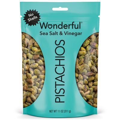 Wonderful Pistachios No Shells, Sea Salt & Vinegar Flavored Nuts, 11 Ounce Resealable Bag, Protein Snacks, Gluten Free, Salty Snacks