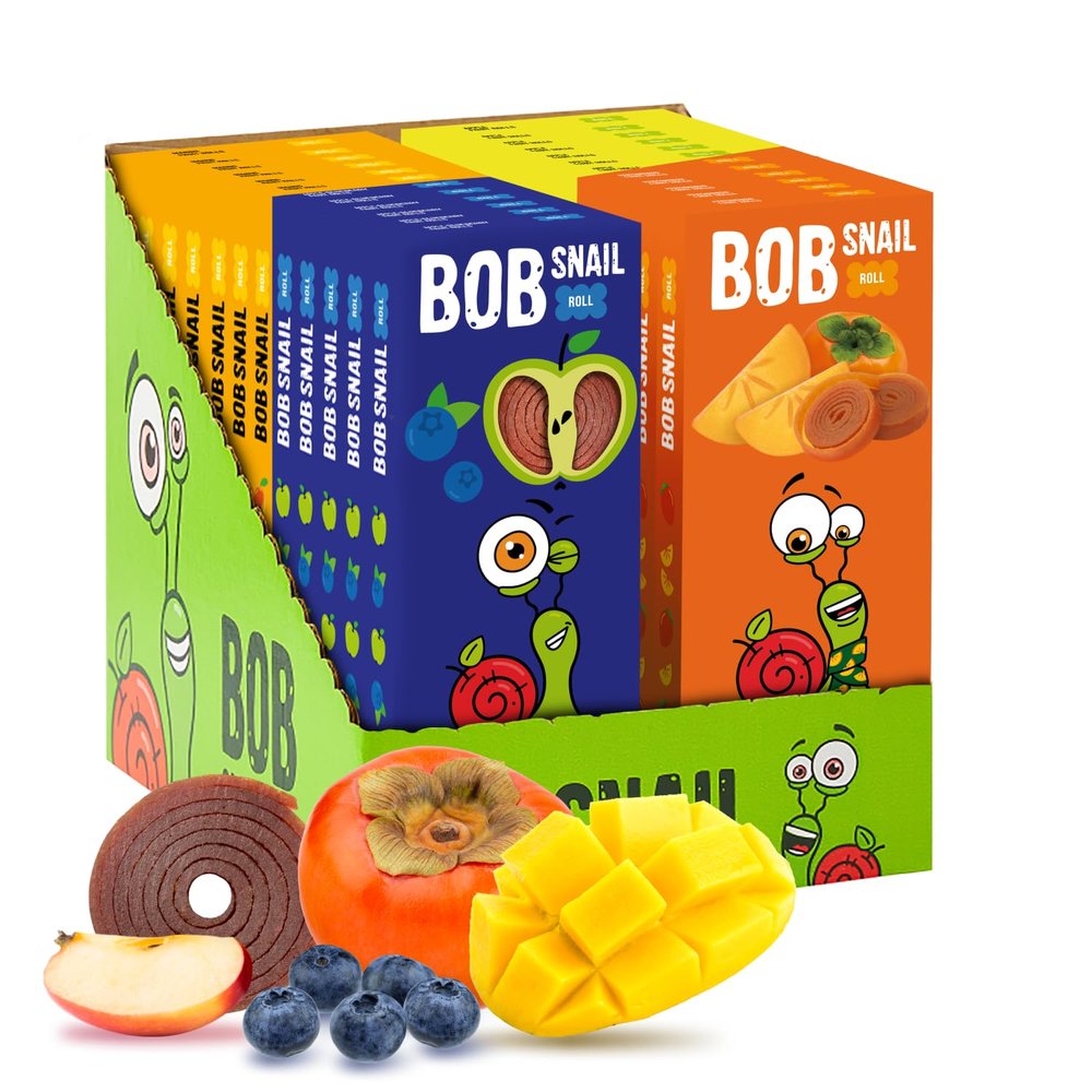 BOB SNAIL Healthy Fruit Snacks for Kids and Adults 60 Fruit Roll Up with Mango, Apple, Blueberry, Persimmon Vegan Low-Carb Variety Pack Leather Strips for KidsSugar Free Jerky Bar