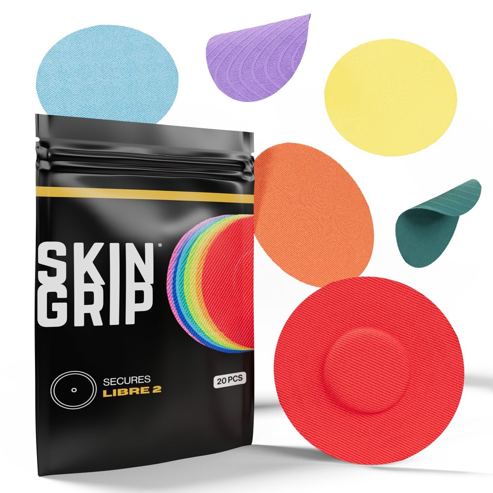 Skin Grip Freestyle Libre 2 Sensor Covers & Lingo CGM Waterproof and Sweatproof Adhesive for 10-15 Days, Pre-Cut Medical Tape, Continuous Glucose Monitor Patch 20 Pack, Rainbow Pack