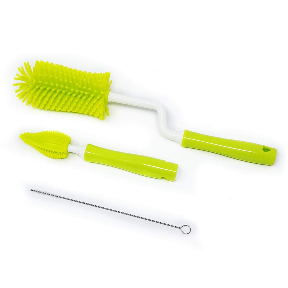 Magik 3PCS Set Silicone Feeding Baby Bottle Nipple Straw Cleaning Brush 360 Degree (Yellow)