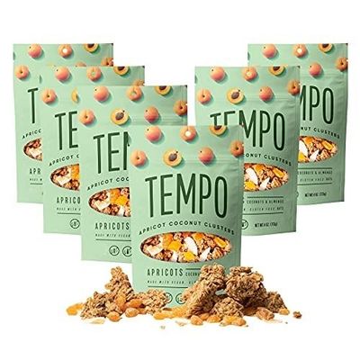 Apricot, Coconut, Almond Granola Clusters - 6 Pack of 4 oz Bags - Gluten Free Oats, High Protein, Low Sugar, Vegan, Dairy Free, Soy Free, Vitamin E, Prebiotic For Optimum Gut Health, Nutrient-Rich Snack