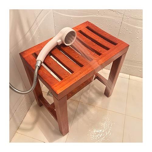 LSXIAO Shower Safety Seat, Solid Leisure Benches, Rubber Wood Ecology Moisture-Proof Non-Slip No Assembly Required for Kitchen, Living Room, Bathroom (Color : Brown, Size : 42x28x50cm)